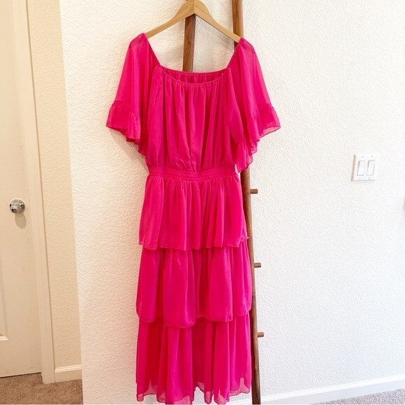 Endless Rose Chiffon Off the Shoulder Ruffle Tier Maxi Dress Size Medium - Picture 4 of 16